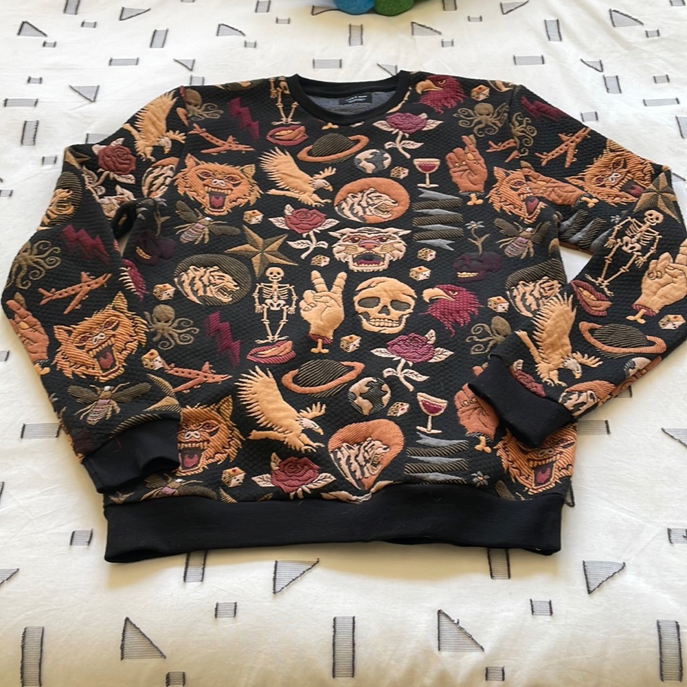 Zara Mens Large Jacquard Crewneck